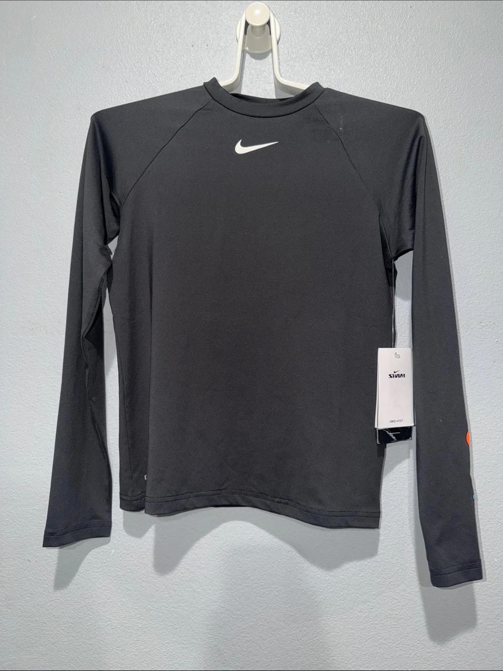 Nike Black Long-Sleeve Crew with White Swoosh